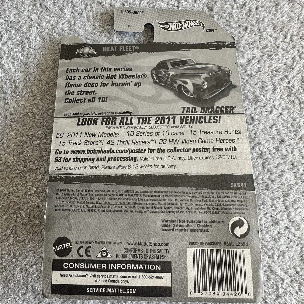 2011 Hot Wheels‎ #98 Heat Fleet 8/10 TAIL DRAGGER Green Variant w/Chrome Lace Sp